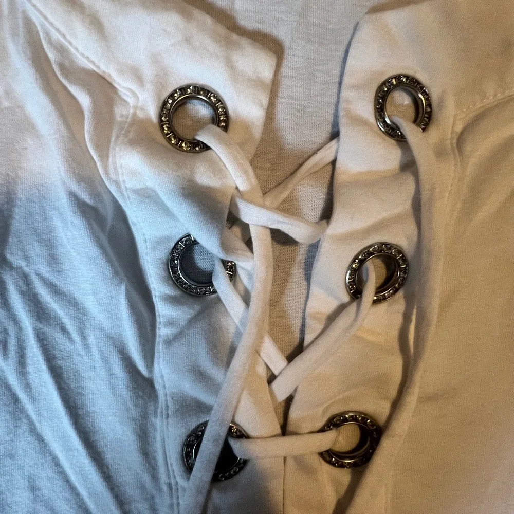 Michael Kors Womens White Lace Up Bell Sleeve Top Petite Large‎ Cotton Modal